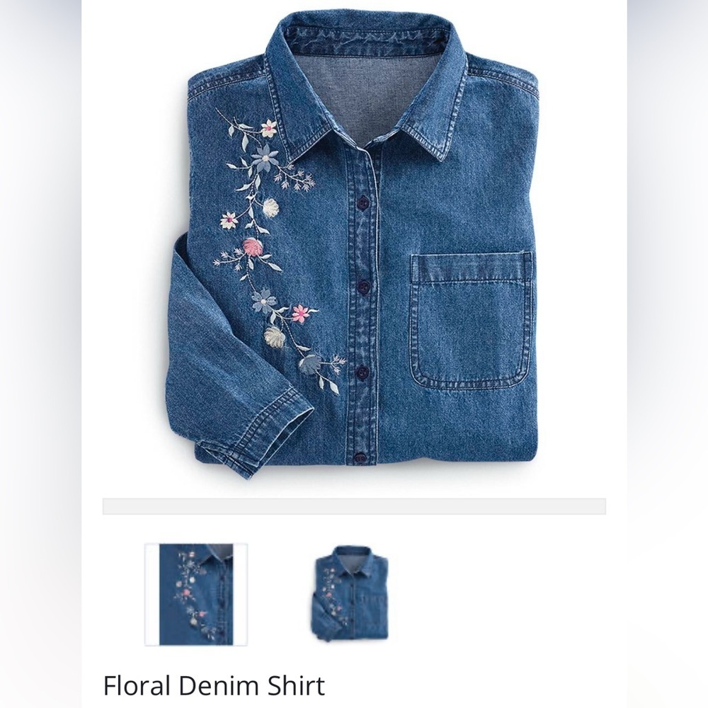 Country Store denim embroidered button down shirt